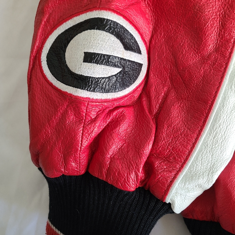 Men's University Of Georgia Bulldogs Vintage Leather Bomber Jacket - 58 Sports - Picture 9 of 11